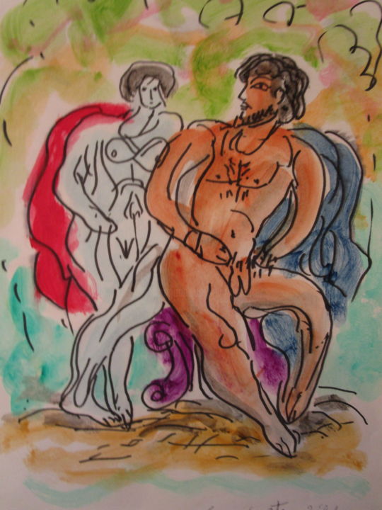 Pintura intitulada "Amoureux grecs" por Eugenio Otero Vilchez, Obras de arte originais, Óleo