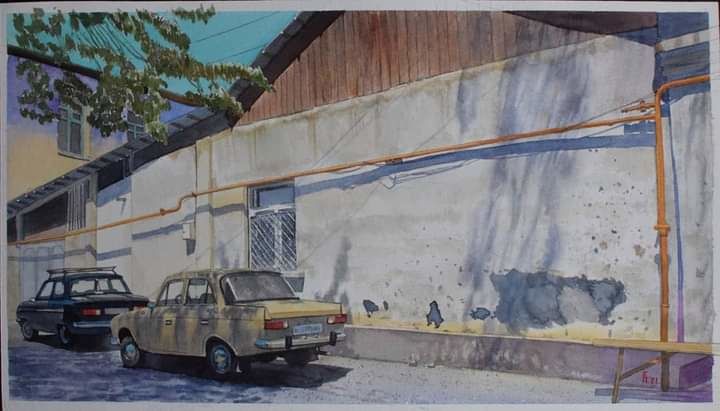 Malarstwo zatytułowany „Old street” autorstwa Eugene Panov, Oryginalna praca, Akwarela