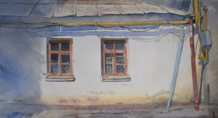 Malerei mit dem Titel "Old house" von Eugene Panov, Original-Kunstwerk, Aquarell