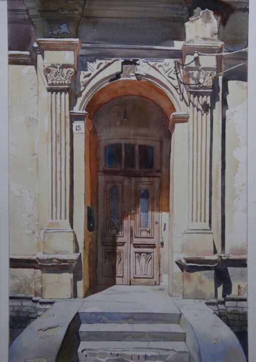 Peinture intitulée "My favorite door" par Eugene Panov, Œuvre d'art originale, Aquarelle