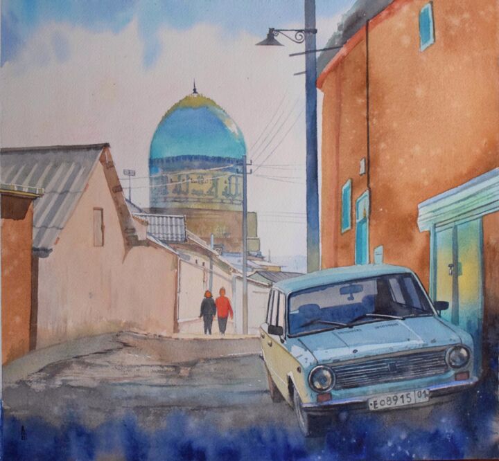 Painting titled "Old city" by Eugene Panov, Original Artwork, Watercolor