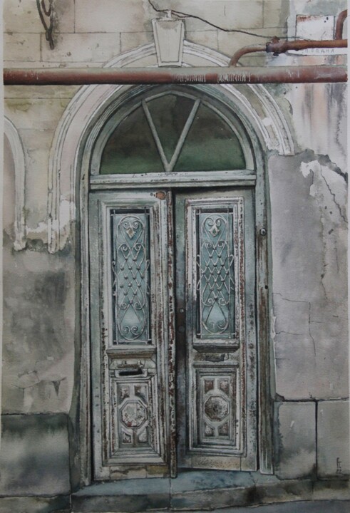 Painting titled "Old door in Georgia…" by Eugene Panov, Original Artwork, Watercolor