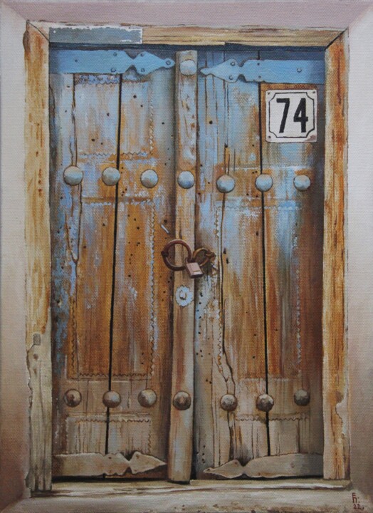 Schilderij getiteld "Old door 74. Bukhara" door Eugene Panov, Origineel Kunstwerk, Olie