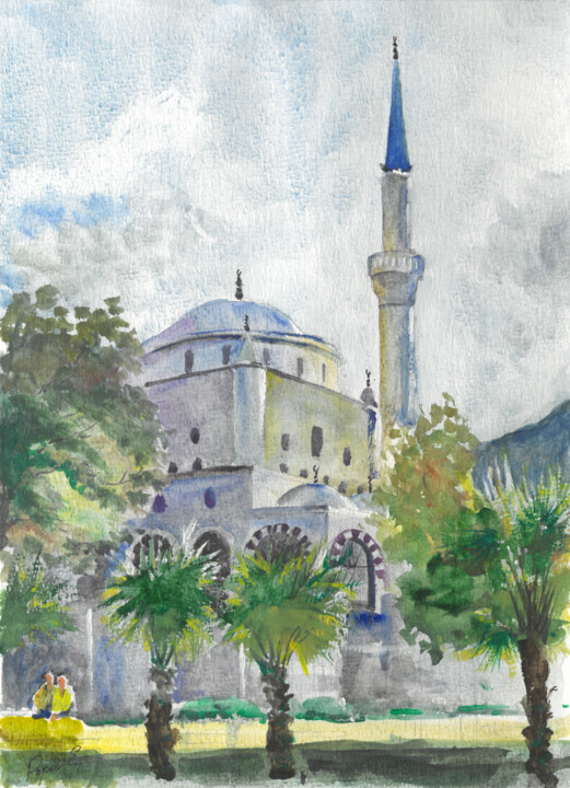 Peinture intitulée "Yeni Hamidiye Cami,…" par Eugene Popov, Œuvre d'art originale, Aquarelle