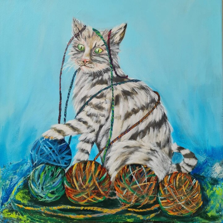 Pintura titulada "Naughty Cat" por Eugenia Chicu Touma, Obra de arte original, Acrílico Montado en Bastidor de camilla de ma…