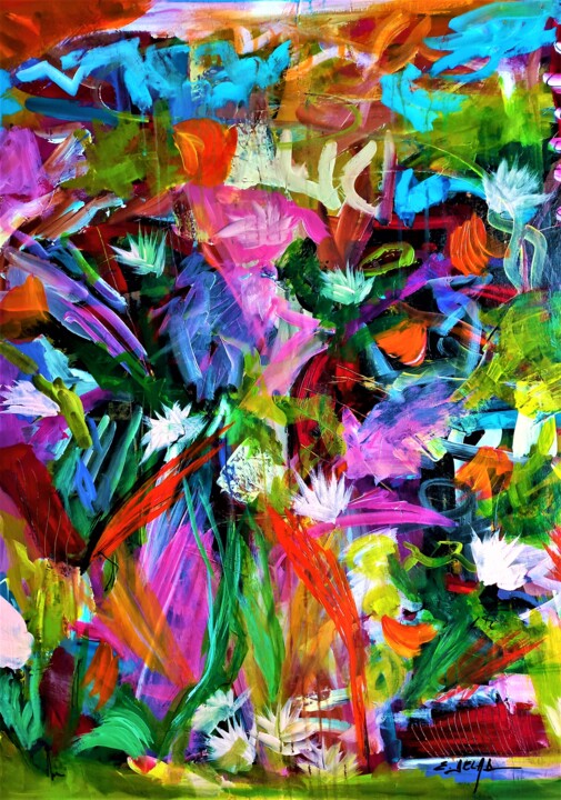 Schilderij getiteld "Jardin tropical ful…" door Eugenia Delad, Origineel Kunstwerk, Acryl