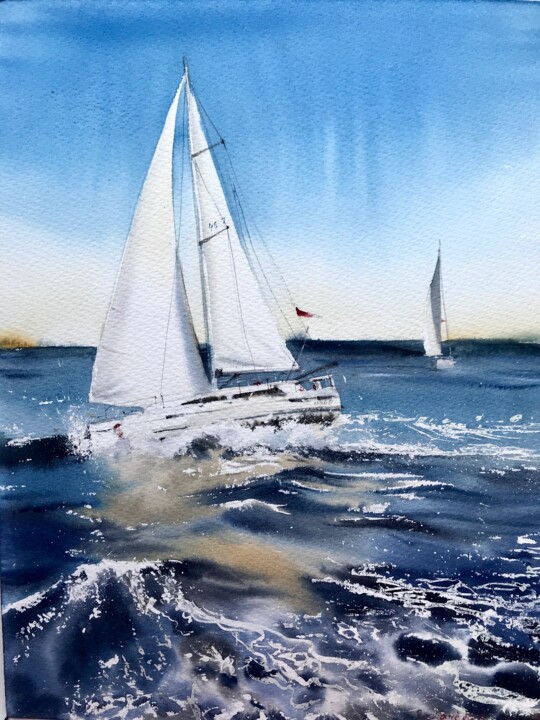 Painting titled "Fair winds - 3" by Eugenia Gorbacheva, Original Artwork, Watercolor