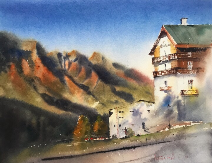 Malerei mit dem Titel "Rosa Khutor, Sochi" von Eugenia Gorbacheva, Original-Kunstwerk, Aquarell