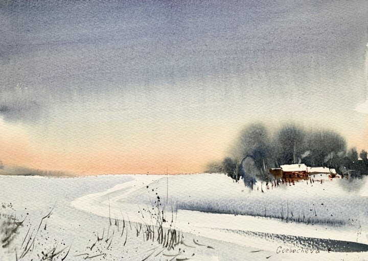 绘画 标题为“Winter landscape” 由Eugenia Gorbacheva, 原创艺术品, 水彩