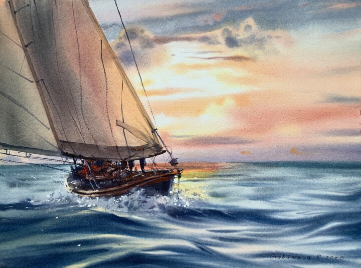 Painting titled "Fair winds #8" by Eugenia Gorbacheva, Original Artwork, Watercolor