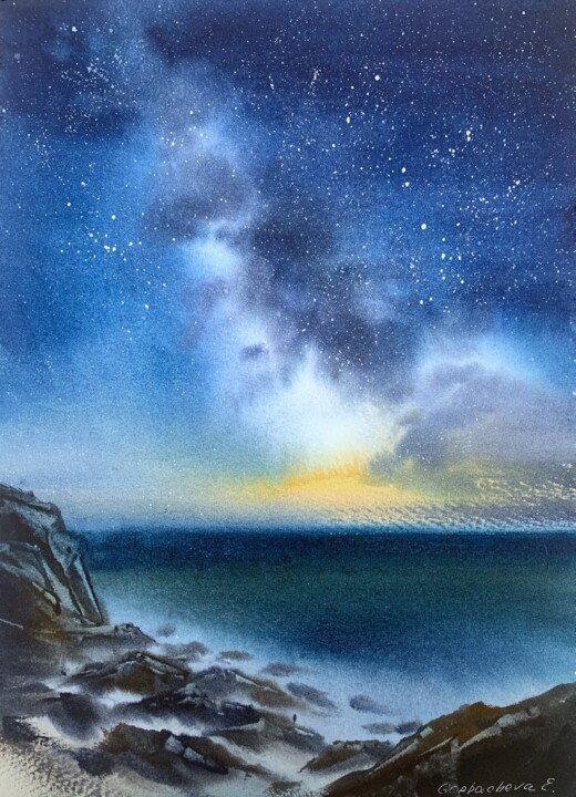 Peinture intitulée "Milky Way #4" par Eugenia Gorbacheva, Œuvre d'art originale, Aquarelle