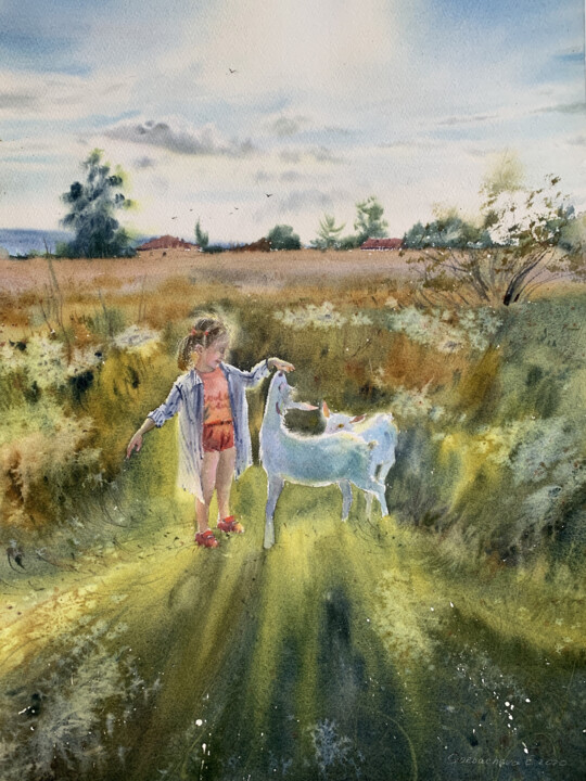 Painting titled "In the summer in th…" by Eugenia Gorbacheva, Original Artwork, Watercolor