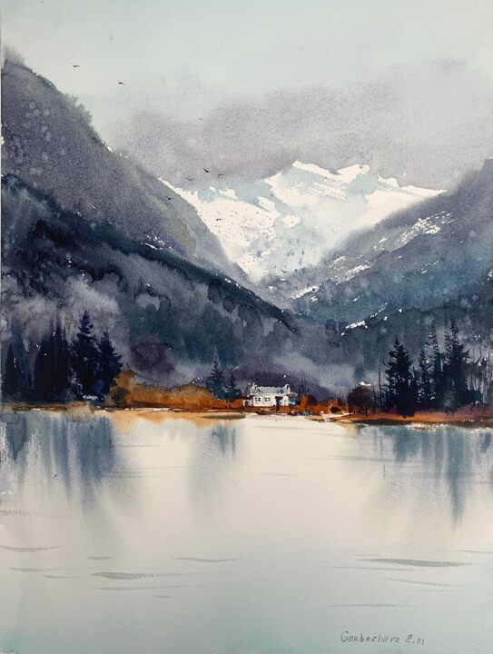 Peinture intitulée "Mountain Lake #12" par Eugenia Gorbacheva, Œuvre d'art originale, Aquarelle