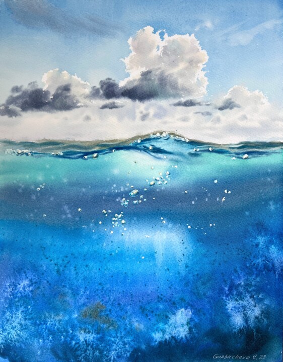 Pintura intitulada "Snorkelling" por Eugenia Gorbacheva, Obras de arte originais, Aquarela