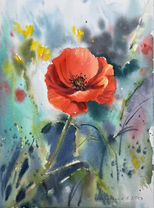 Peinture intitulée "Poppy" par Eugenia Gorbacheva, Œuvre d'art originale, Aquarelle