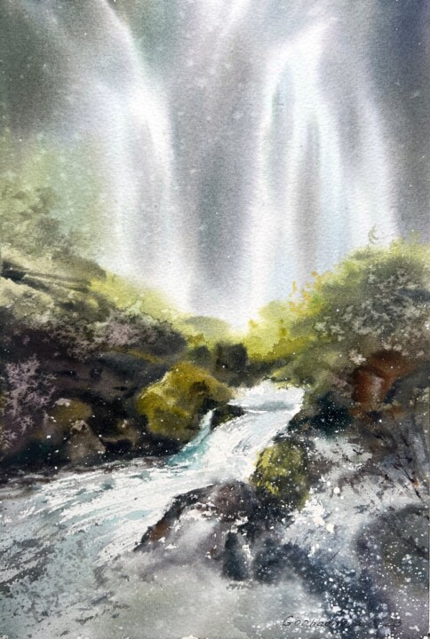 Картина под названием "Waterfall #10" - Eugenia Gorbacheva, Подлинное произведение искусства, Акварель
