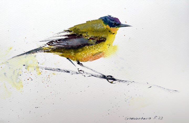 Painting titled "Wagtail" by Eugenia Gorbacheva, Original Artwork, Watercolor