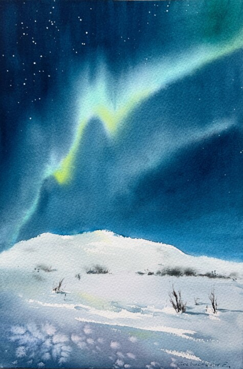 Pittura intitolato "Northern lights #42" da Eugenia Gorbacheva, Opera d'arte originale, Acquarello