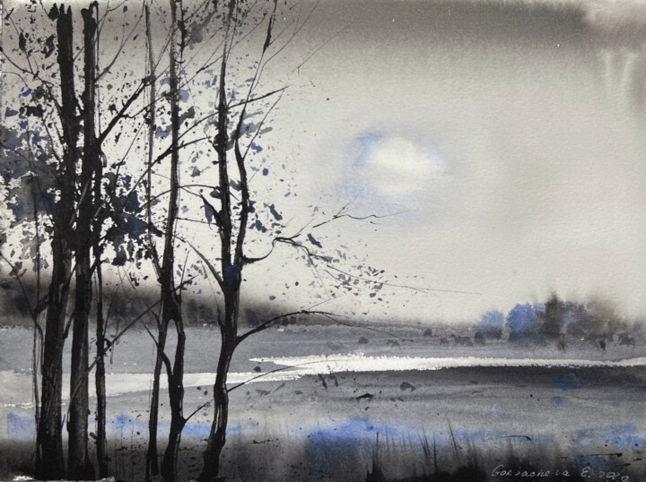 Painting titled "In the moonlight" by Eugenia Gorbacheva, Original Artwork, Watercolor