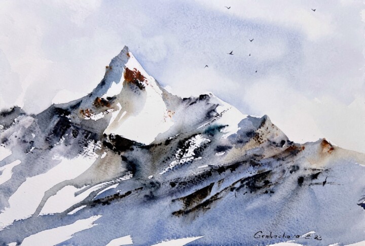 Painting titled "Mountainscape #27" by Eugenia Gorbacheva, Original Artwork, Watercolor