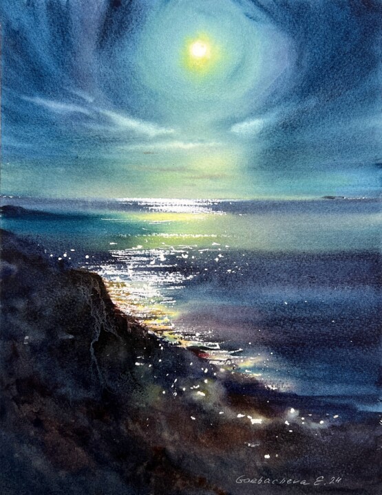 Painting titled "In the moonlight #12" by Eugenia Gorbacheva, Original Artwork, Watercolor