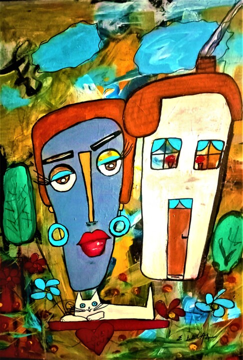 Painting titled "love in the air" by Eugenia Delad, Original Artwork, Acrylic