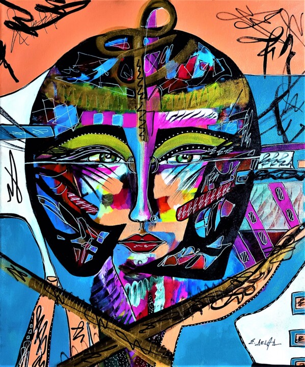 Peinture intitulée "Cléopâtre rock'n'ro…" par Eugenia Delad, Œuvre d'art originale, Acrylique