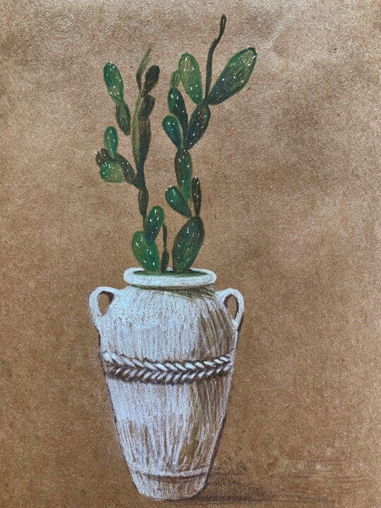 Rysunek zatytułowany „Cactus” autorstwa Eugenie Eremeichuk, Oryginalna praca, Conté