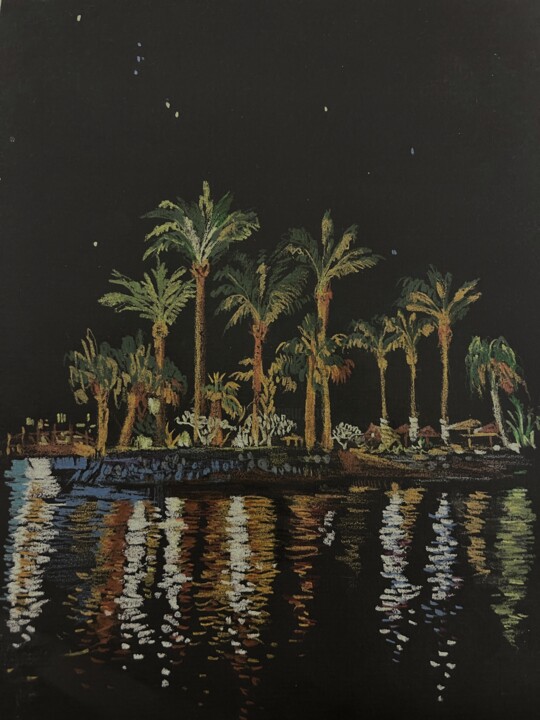 Drawing titled "Night shore" by Eugenie Eremeichuk, Original Artwork, Conté