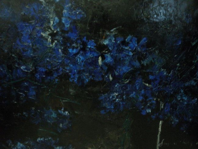 Painting titled "Blue Flowers" by Eugen Raportoru, Original Artwork, Oil