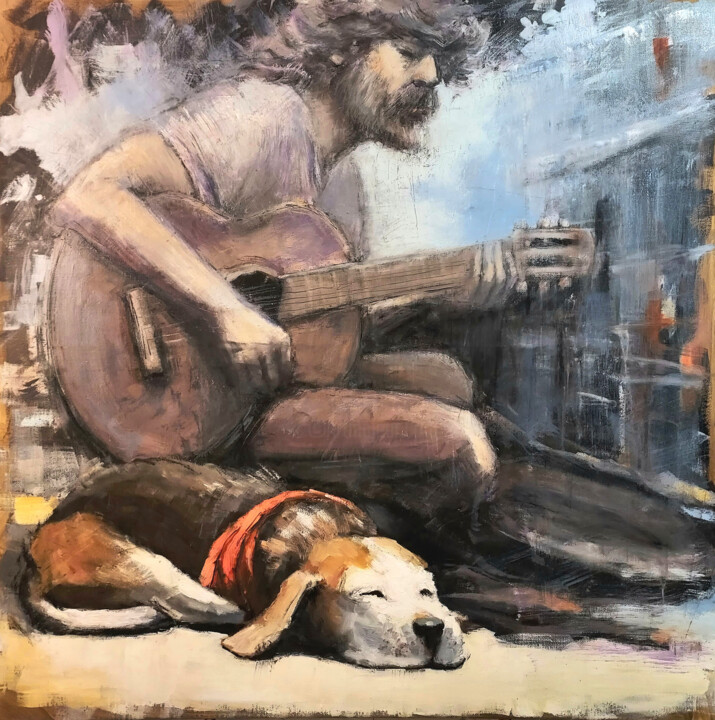 Painting titled "A Dog's purpose" by Eugis Eidukaitis, Original Artwork, Oil