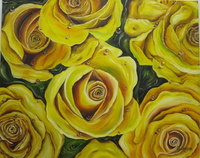 Peinture intitulée "Yellow Roses" par Stella Park, Œuvre d'art originale, Huile