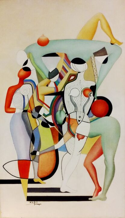 Malerei mit dem Titel "Comedia d' arte" von Eurydice Maria Ventouri (Mev), Original-Kunstwerk, Öl