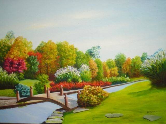 Painting titled "Parque em cores" by Eusa Maciel, Original Artwork