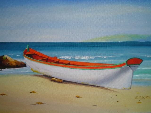 Painting titled "Barco  de pesca/Flo…" by Eusa Maciel, Original Artwork
