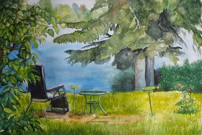 Painting titled "Pluie estivale" by Ev', Original Artwork, Watercolor