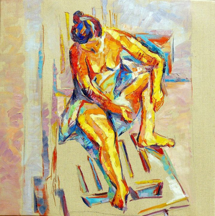 Painting titled "la femme assise" by Eva Ars, Original Artwork, Oil