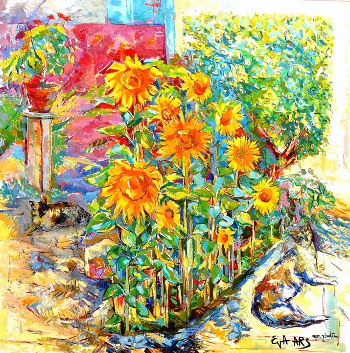 Painting titled "le jardin des tourn…" by Eva Ars, Original Artwork, Oil