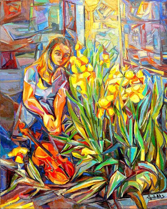 Peinture intitulée "La jeune fille et l…" par Eva Ars, Œuvre d'art originale, Huile