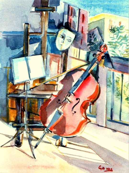 Malerei mit dem Titel "La musique dans l'e…" von Eva Ars, Original-Kunstwerk, Aquarell