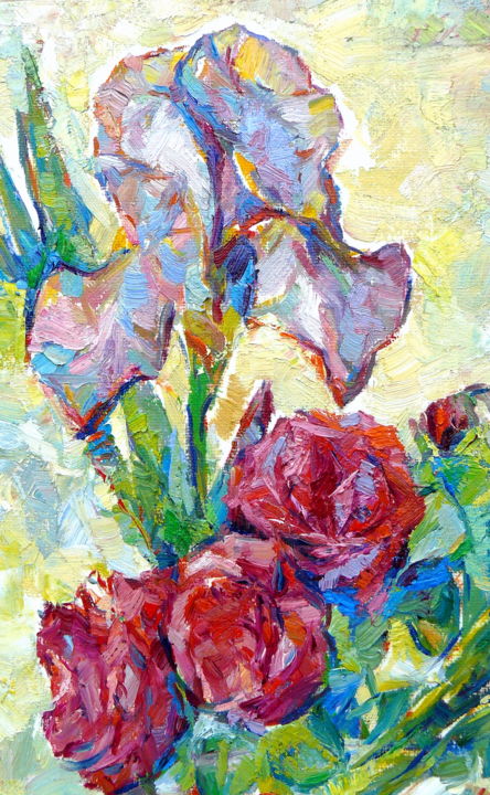 Malarstwo zatytułowany „les roses et irise” autorstwa Eva Ars, Oryginalna praca, Olej