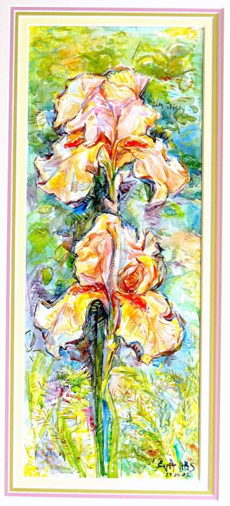 Malarstwo zatytułowany „Les  irises Fleurie” autorstwa Eva Ars, Oryginalna praca, Akwarela