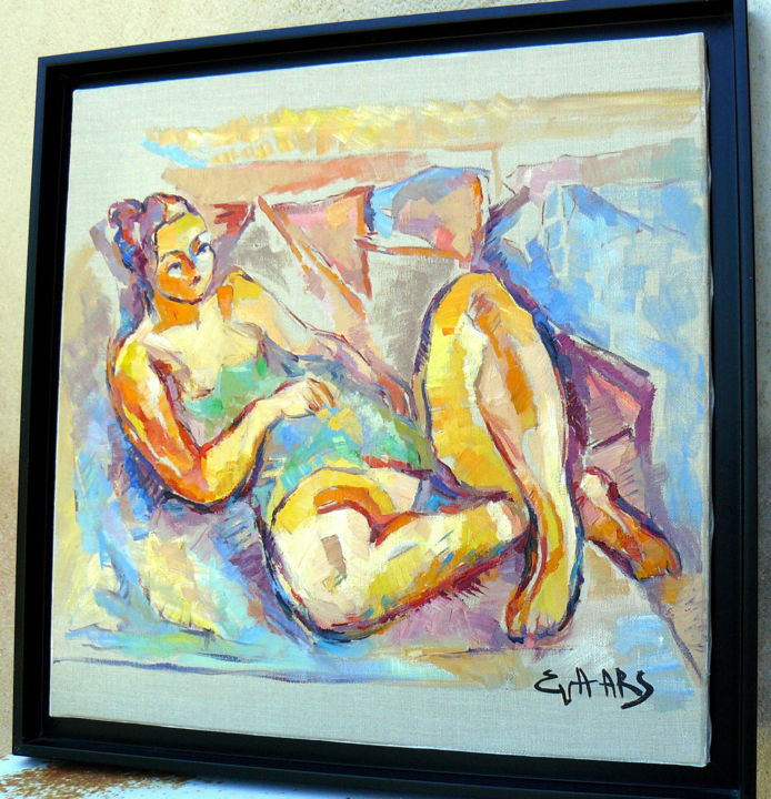 Peinture intitulée "la femme allongée" par Eva Ars, Œuvre d'art originale, Huile