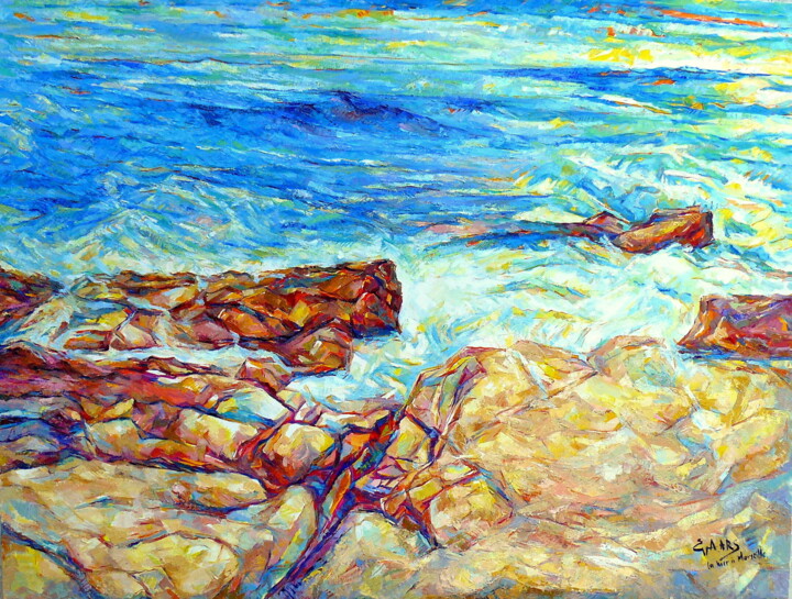 Painting titled "Au bord de la mer M…" by Eva Ars, Original Artwork, Oil Mounted on artwork_cat.