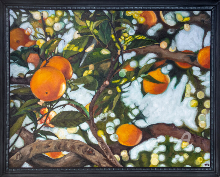 Painting titled "Citrus canopy" by Eva Chen, Original Artwork, Oil