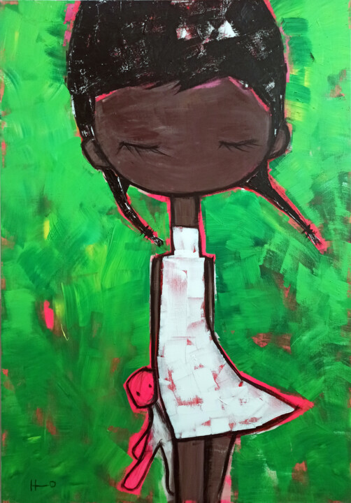 Картина под названием "Poupée" - Eva Hidalgo, Подлинное произведение искусства, Акрил Установлен на Деревянная рама для носи…