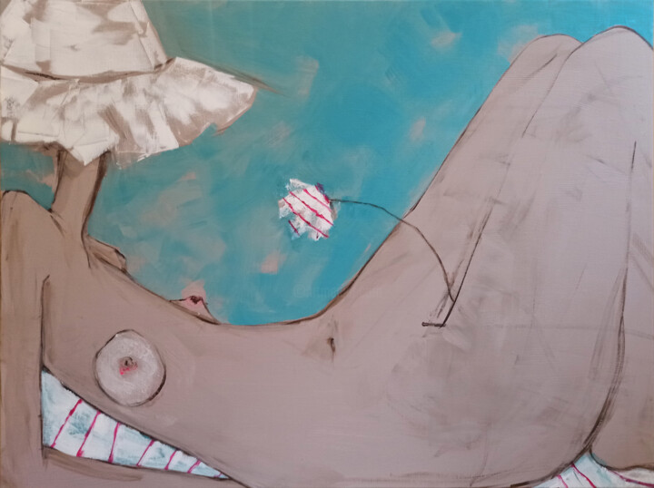 Pintura titulada "Toalla de raya" por Eva Hidalgo, Obra de arte original, Acrílico Montado en Bastidor de camilla de madera