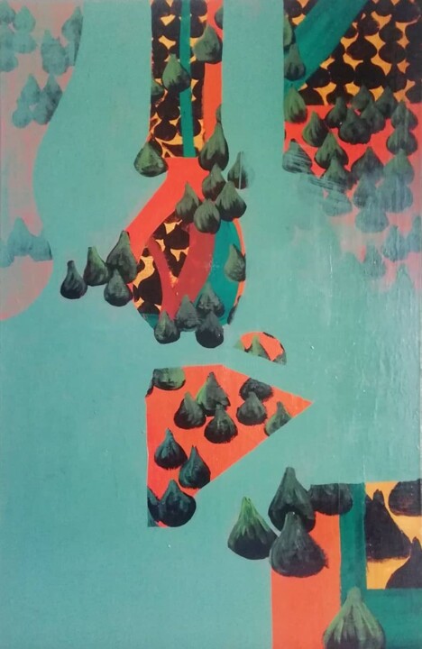 Peinture intitulée "Feuille de Figuier" par Eva Khatchadourian, Œuvre d'art originale, Acrylique Monté sur Châssis en bois