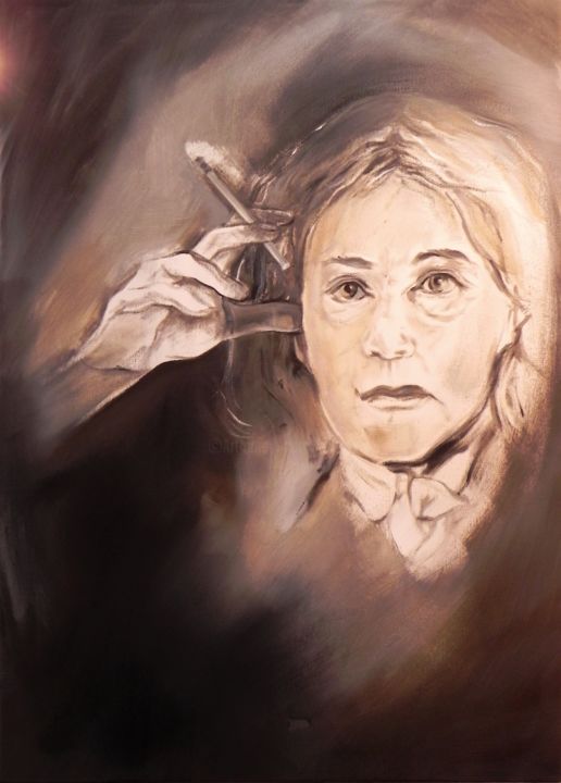 绘画 标题为“Jeanne Moreau (aged)” 由Eva Lacres, 原创艺术品, 油