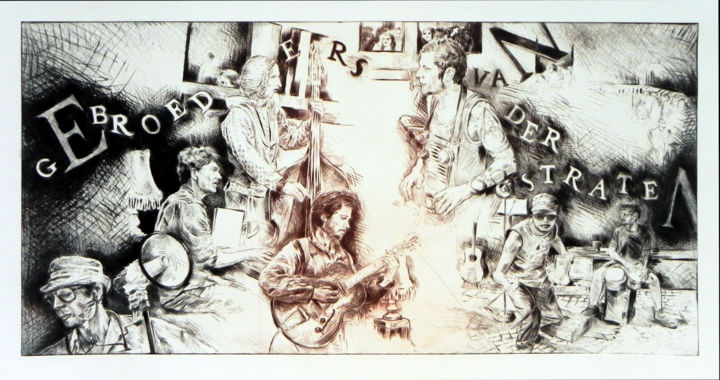 Gravures & estampes intitulée "Gebroeders Vanderst…" par Eva Lacres, Œuvre d'art originale, Eau-forte Monté sur Panneau de b…